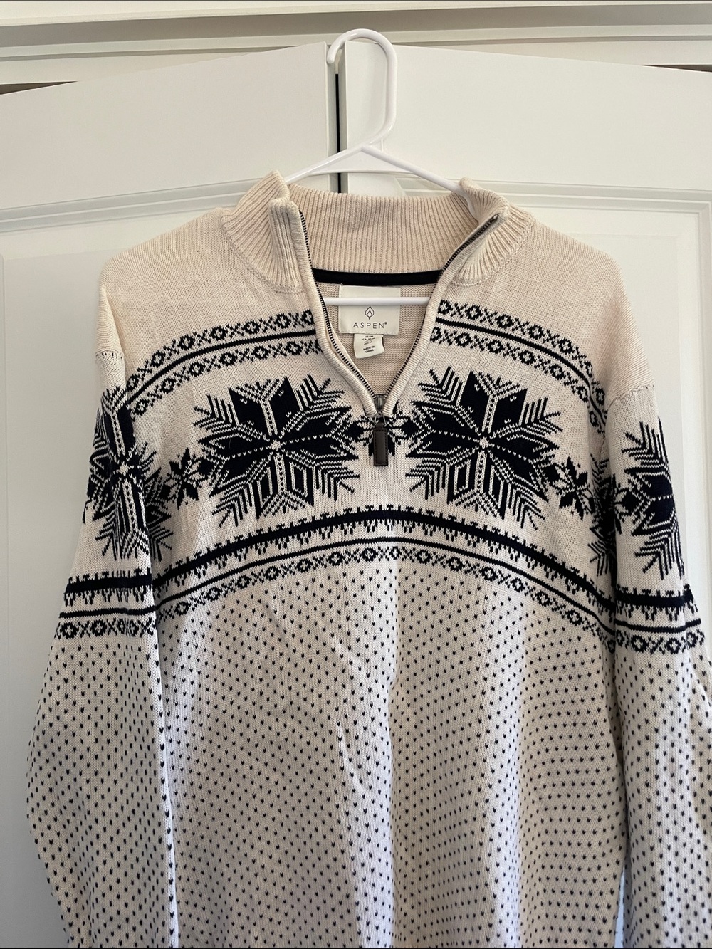 Women's Cream Snowflake Quarter-Zip Sweater